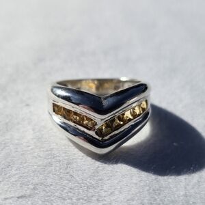 Vintage 925 Sterling Silver Citrine Chevron Ring